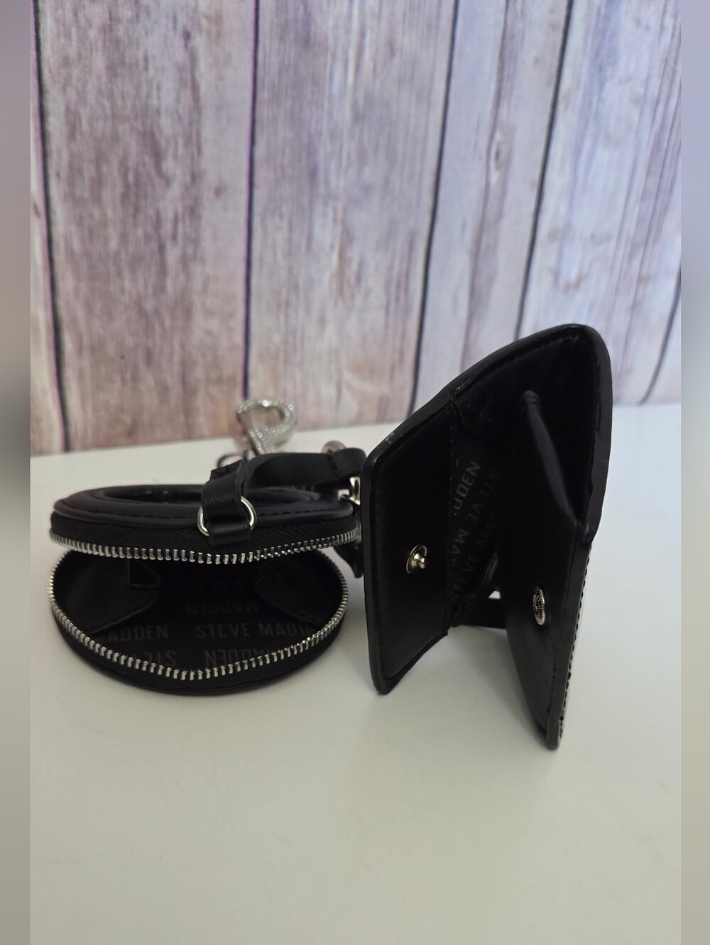 Steve Madden Black Keychain Coin Purses With Compact Mirror 3pc NWT - Picture 10 of 14